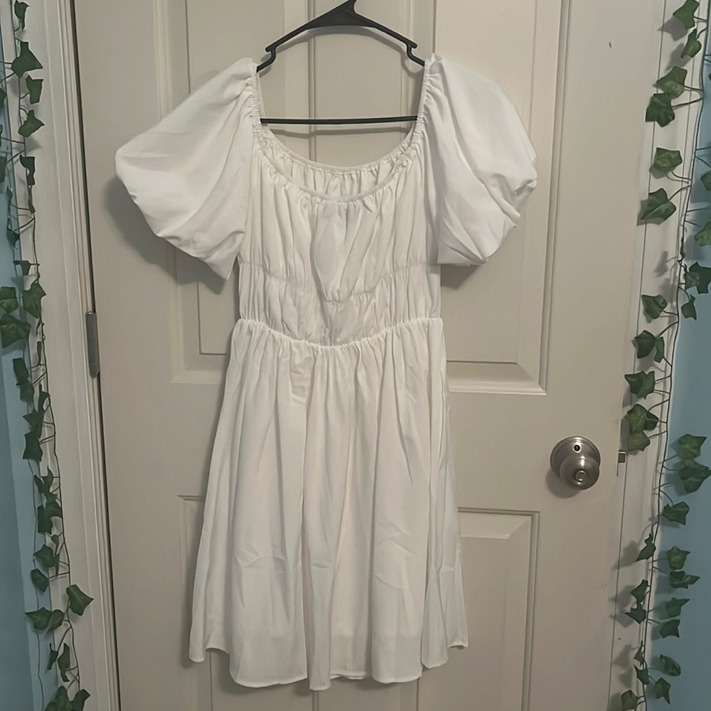 White Amazon off the shoulder dress. Never worn. Size women’s small